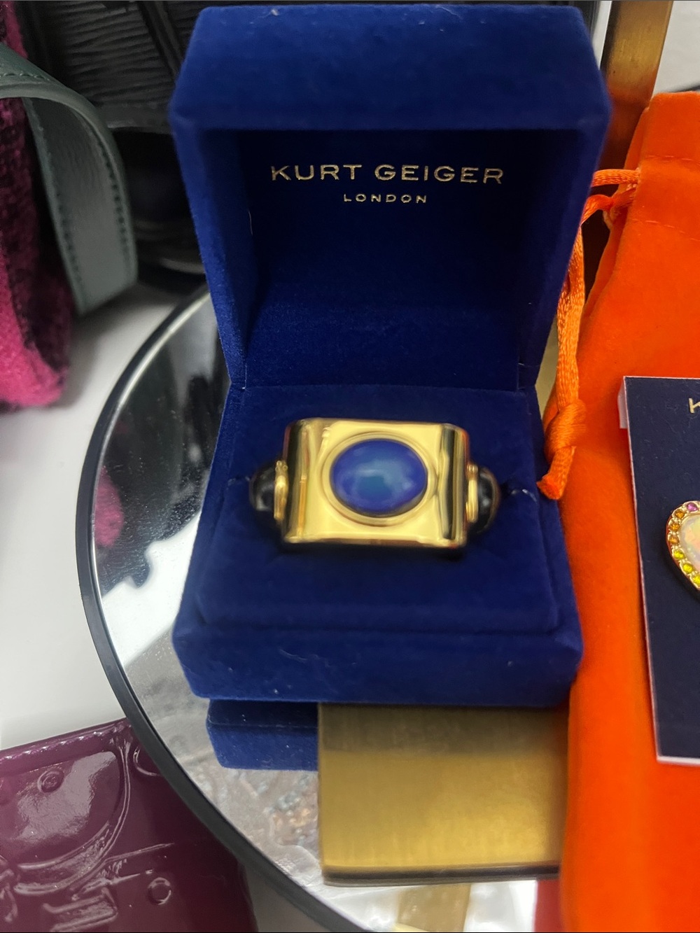 EUC Kurt Geiger brass square cocktail mood ring m/l - Picture 3 of 8